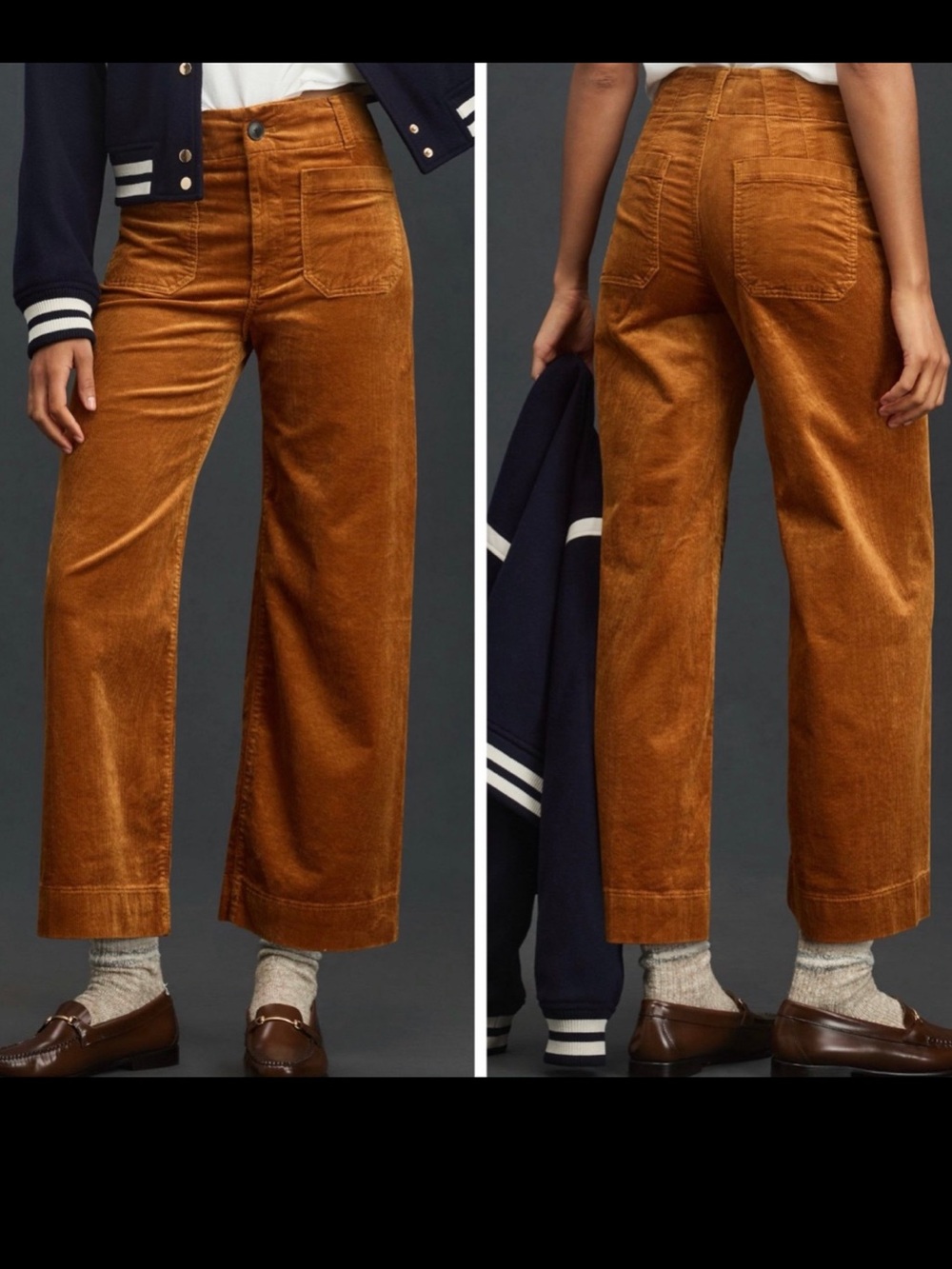 Maeve Wide-Leg Corduroy Pants in Caramel